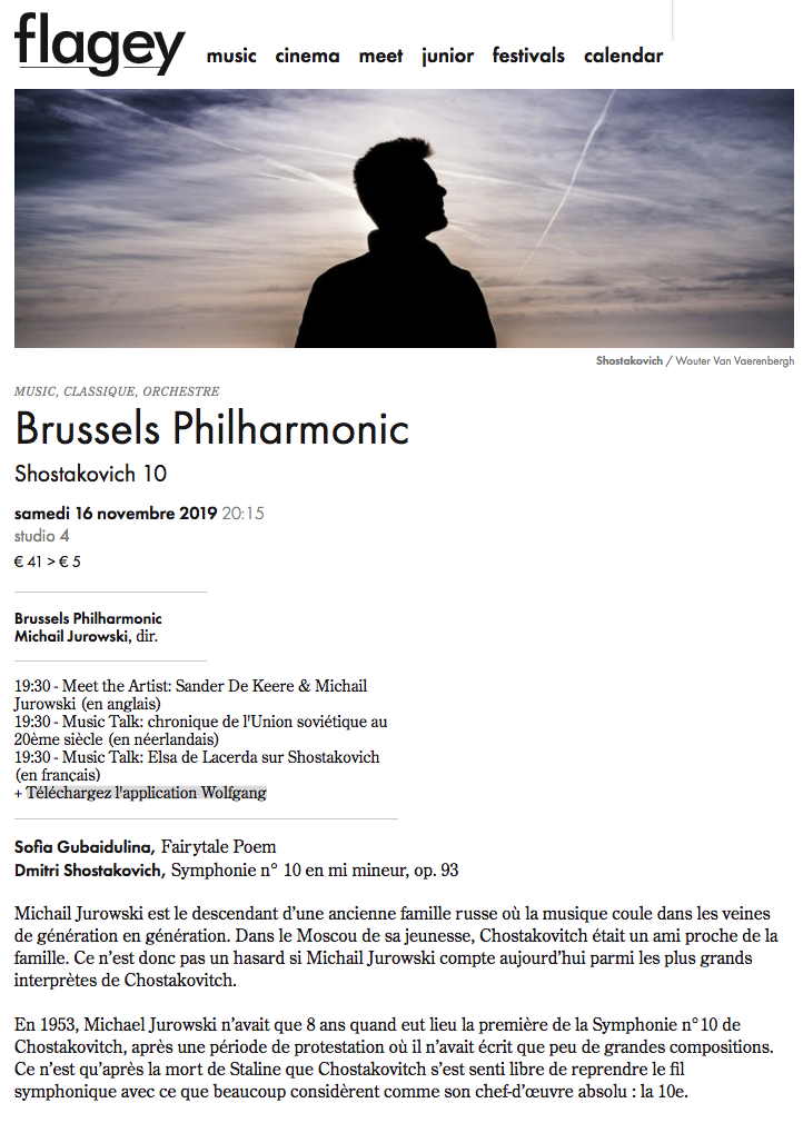 Page Internet. Flagey Brussels Philarmonic. Shostakovich Symphonie n°10. 2019-11-16